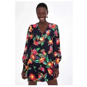 FARM Rio Floral Mini Dress - Black with Red and Green